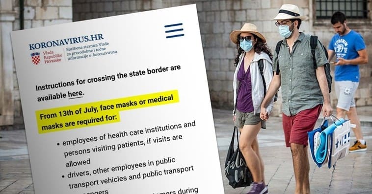 Koronavirus.hr daje krive informacije turistima: “Od 13. jula obavezne su maske”