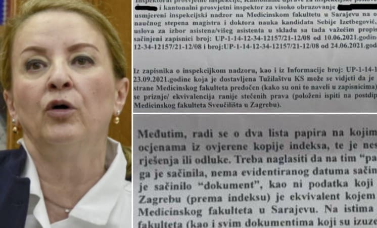 Inspekcijski nadzor na Medicinskom fakultetu pokazao: Na dva lista papira rukom upisano 10 ispita s ocjenama Sebije Izetbegović