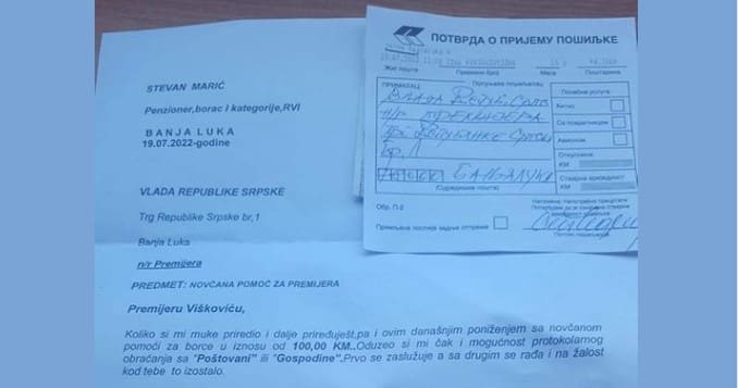 Penzioner uplatio 100 KM pomoći premijeru Viškoviću