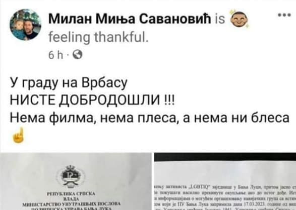 Narodni poslanik Liste za pravdu Milan Savanović pozdravio policijsku zabranu projekcije filma i panel diskusije