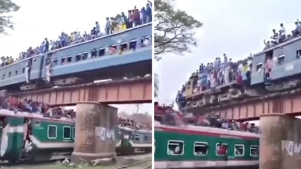 Prenatrpani voz u Bangladešu prolazi ispod mosta? Ko ne spusti glavu… (VIDEO)