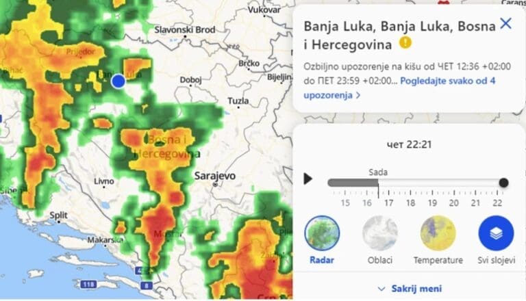 Oprez! Olujni oblak u ponoć iznad Banjaluke