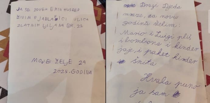Dirljivo pismo mališana iz Jablanice za Djeda Mraza raznježilo region