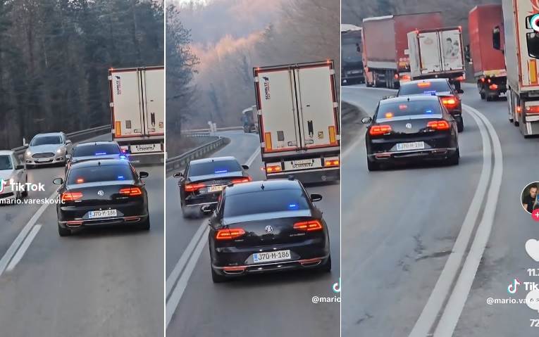 Sve im je dozvoljeno? Službena vozila bh. političara preticala konvoj kamiona preko duple pune linije (VIDEO)
