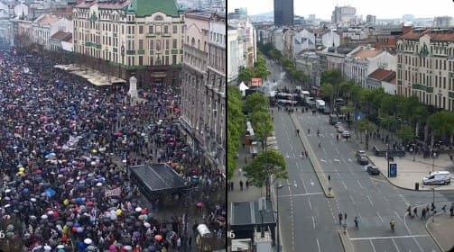 Dvije Srbije na istom mjestu: Pogledajte koliko je bilo studenata 15. marta, a koliko je danas pristalica SNS-a kod Terazija